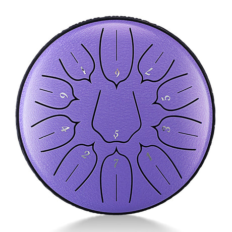 HUASHU Carbon Steel Tongue Drum 6 Inch 11 Notes D5 Major - Vertical Stripe Lotus Tongue Drum