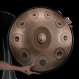 HLURU Handpan-Trommel aus Edelstahl und Bronze, 22 Zoll, 10 Noten, D-Kurd-Handpan – Gummikante der Stufe B