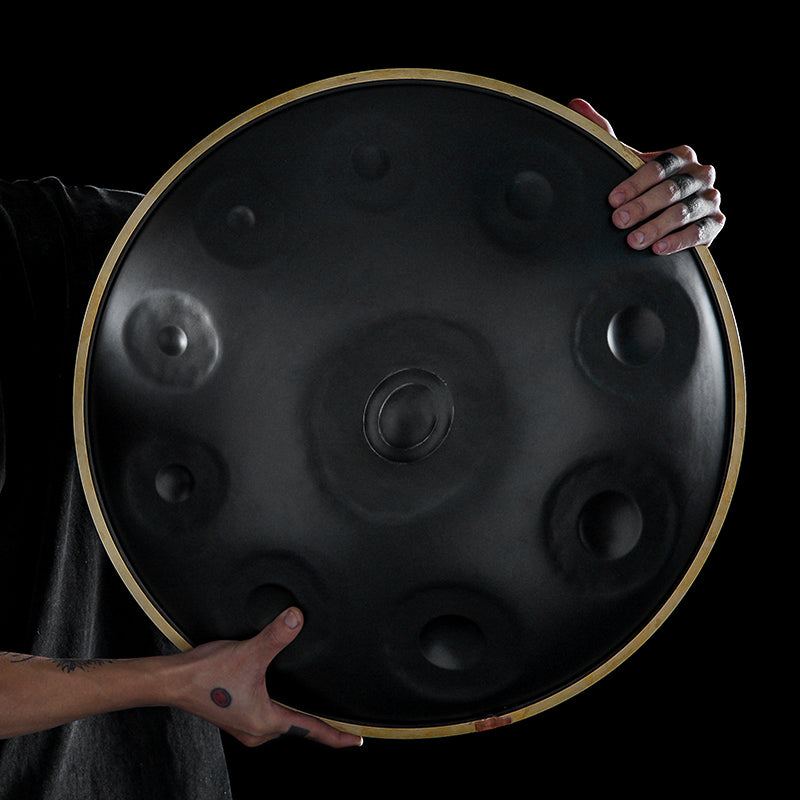 HLURU Nitrid Steel Grey Handpan Drum 22 Zoll 10 Noten D-kurd Percussion Instrument – ​​Level A Gold Edge Professionelle Handpan