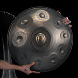 HLURU Handpan-Trommel aus Edelstahl, braun, 22 Zoll, 10 Noten, D-Kurd-Schlaginstrument – ​​Gummikante der Stufe B