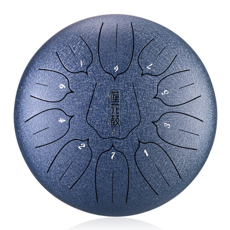 HUASHU Carbon Steel Tongue Drum 12 Inch 11 Notes C Major - Vertical Stripe Lotus Tongue Drum