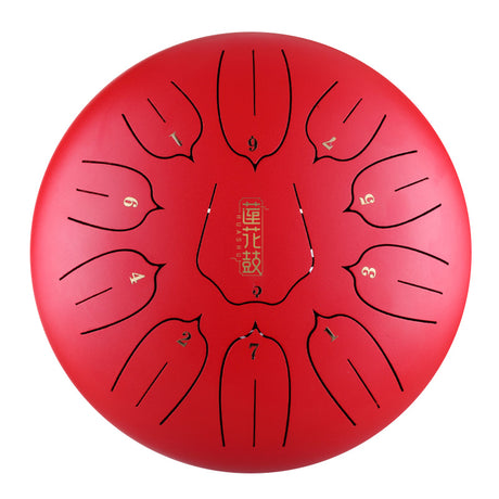 HUASHU Carbon Steel Tongue Drum 12 Inch 11 Notes C Major - Vertical Stripe Lotus Tongue Drum