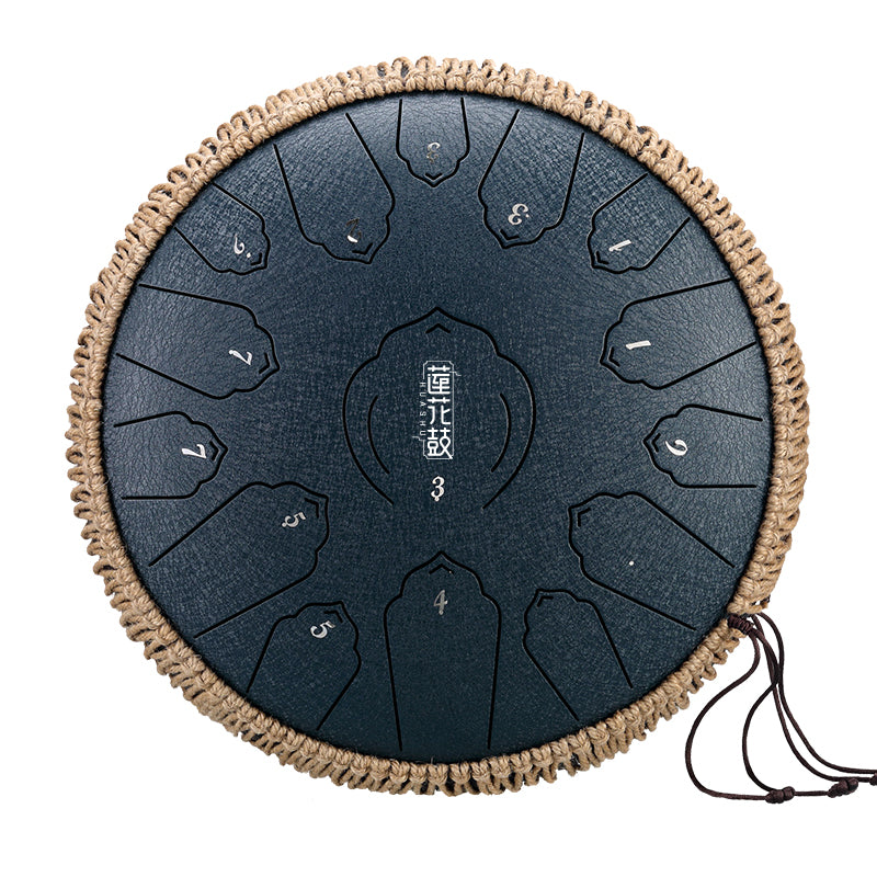 HUASHU Carbon Steel Tongue Drum 13 Inch 15 Notes D Major - Floating Lotus Tongue Drum