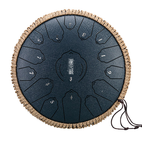 HUASHU Carbon Steel Tongue Drum 13 Inch 15 Notes D Major for Relaxation - Floating Lotus Tongue Drum