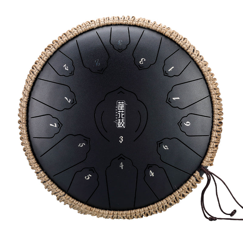 HUASHU Carbon Steel Tongue Drum 13 Inch 15 Notes D Major - Floating Lotus Tongue Drum