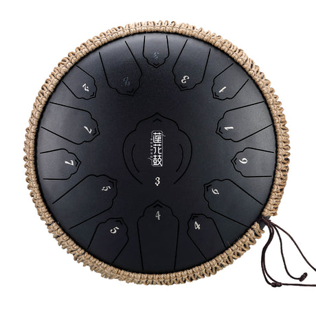 HUASHU Carbon Steel Tongue Drum 13 Inch 15 Notes D Major for Relaxation - Floating Lotus Tongue Drum