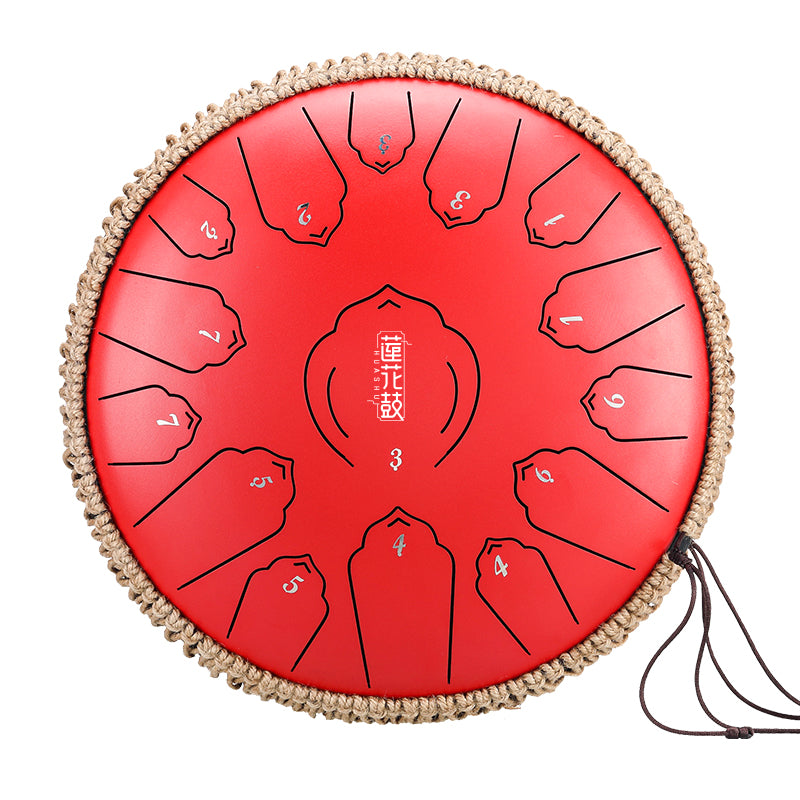 HUASHU Carbon Steel Tongue Drum 13 Inch 15 Notes D Major - Floating Lotus Tongue Drum