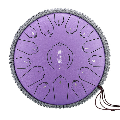 HUASHU Carbon Steel Tongue Drum 13 Inch 15 Notes D Major for Relaxation - Floating Lotus Tongue Drum