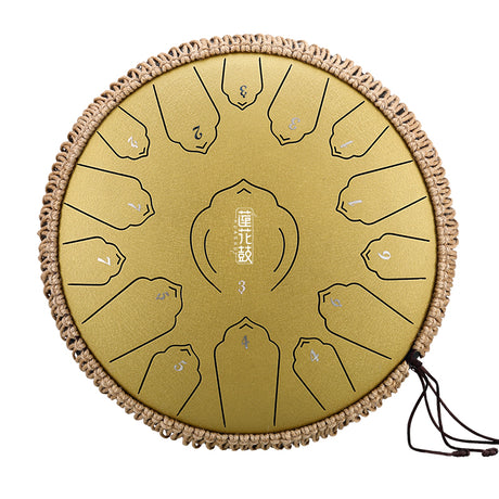 HUASHU Carbon Steel Tongue Drum 13 Inch 15 Notes D Major for Relaxation - Floating Lotus Tongue Drum