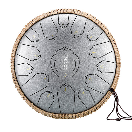 HUASHU Carbon Steel Tongue Drum 13 Inch 15 Notes D Major for Relaxation - Floating Lotus Tongue Drum