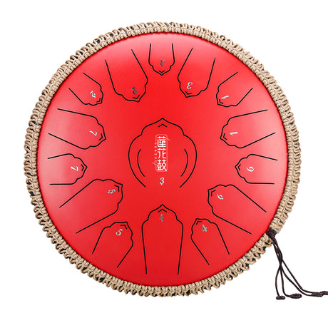 HUASHU Carbon Steel Tongue Drum 14 Inch 15 Notes C Major for Sound Healing - Floating Lotus Tongue Drum