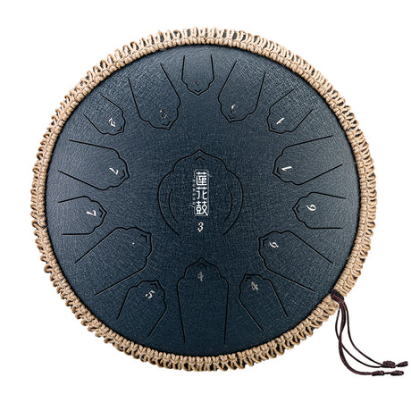 HUASHU Carbon Steel Tongue Drum 14 Inch 15 Notes C Major for Sound Healing - Floating Lotus Tongue Drum