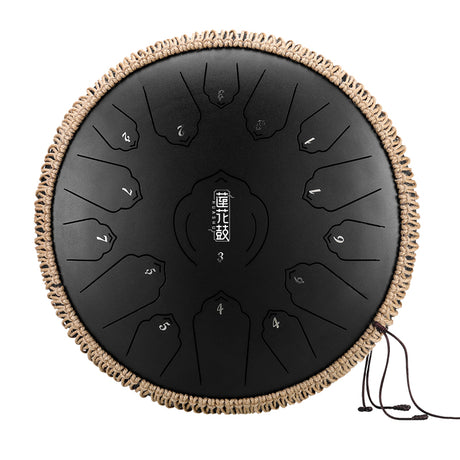 HUASHU Carbon Steel Tongue Drum 14 Inch 15 Notes C Major for Sound Healing - Floating Lotus Tongue Drum