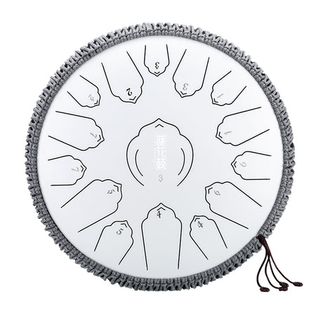 HUASHU Carbon Steel Tongue Drum 14 Inch 15 Notes C Major for Sound Healing - Floating Lotus Tongue Drum