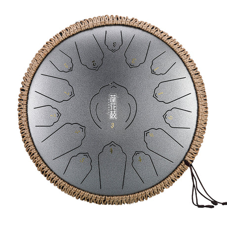 HUASHU Carbon Steel Tongue Drum 14 Inch 15 Notes C Major for Sound Healing - Floating Lotus Tongue Drum