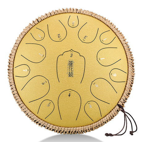 HUASHU Carbon Steel Tongue Drum 13 Inch 15 Notes D Major for Family Entertainment - Upgrade Lotus Tongue Drum