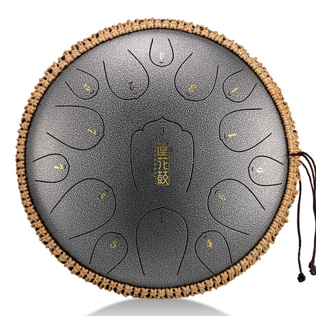 HUASHU Carbon Steel Tongue Drum 13 Inch 15 Notes D Major for Family Entertainment - Upgrade Lotus Tongue Drum