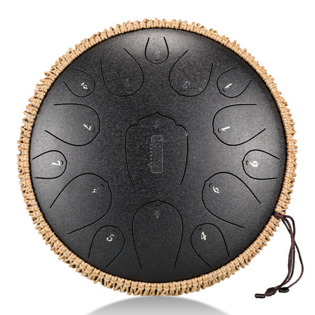 HUASHU Carbon Steel Tongue Drum 13 Inch 15 Notes D Major for Family Entertainment - Upgrade Lotus Tongue Drum