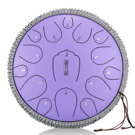 HUASHU Carbon Steel Tongue Drum 13 Inch 15 Notes D Major for Family Entertainment - Upgrade Lotus Tongue Drum