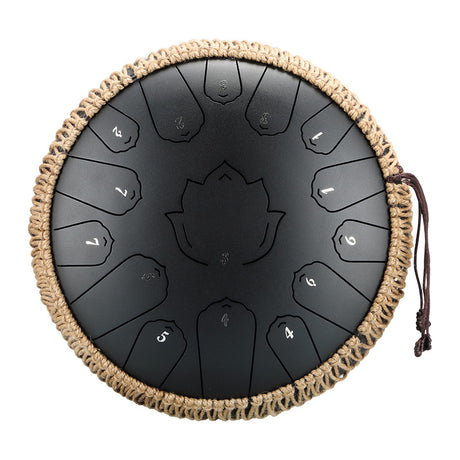 HUASHU Carbon Steel Tongue Drum 13 Inch 15 Notes C Major for Yoga - Lotus Tongue Drum