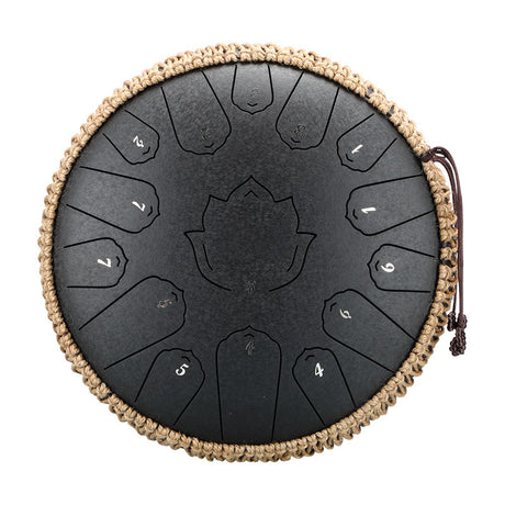 HUASHU Carbon Steel Tongue Drum 13 Inch 15 Notes C Major for Yoga - Lotus Tongue Drum