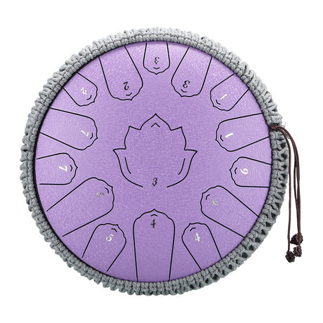 HUASHU Carbon Steel Tongue Drum 13 Inch 15 Notes C Major for Yoga - Lotus Tongue Drum