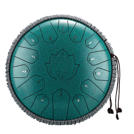 HUASHU Carbon Steel Tongue Drum 13 Inch 15 Notes C Major for Yoga - Lotus Tongue Drum