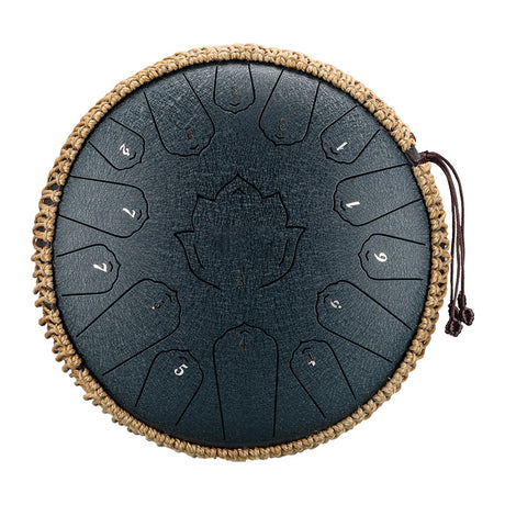 HUASHU Carbon Steel Tongue Drum 13 Inch 15 Notes C Major for Yoga - Lotus Tongue Drum