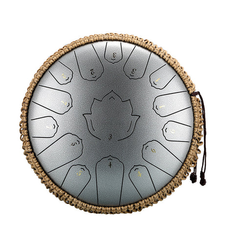 HUASHU Carbon Steel Tongue Drum 13 Inch 15 Notes C Major for Yoga - Lotus Tongue Drum