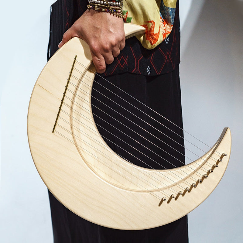 HLURU Maple & Elm Large Lyre Harp 11/15 Strings C/G Major for Sound Healing - Crescent Lyre Harp