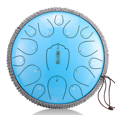 HUASHU Carbon Steel Tongue Drum 13 Inch 15 Notes D Major for Family Entertainment - Upgrade Lotus Tongue Drum