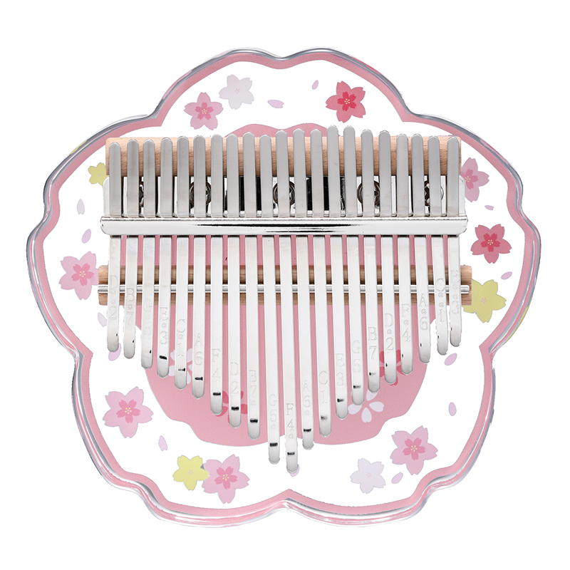 Huashu Kalimba 17/21 touches en acrylique Do majeur - Sakura rose transparent