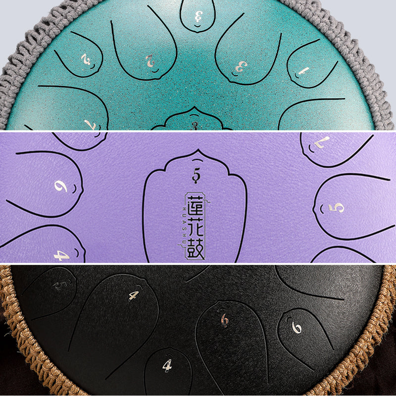 HUASHU Carbon Steel Tongue Drum 13 Inch 15 Notes D Major for Family Entertainment - Upgrade Lotus Tongue Drum