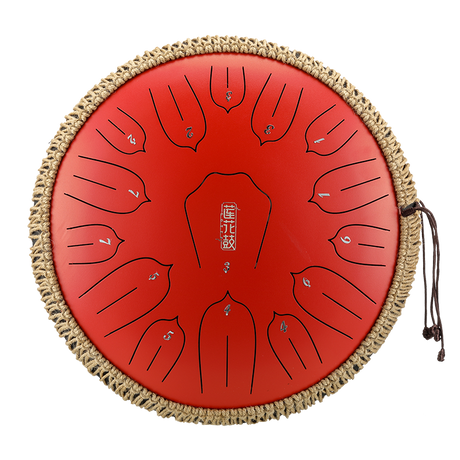 HUASHU Carbon Steel Tongue Drum 13 Inch 15 Notes D Major for Spiritual Practices - Vertical Stripe Lotus Tongue Drum