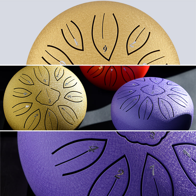 HUASHU Carbon Steel Tongue Drum 6 Inch 11 Notes C5 Major for Yoga - Ginkgobiloba Tongue Drum