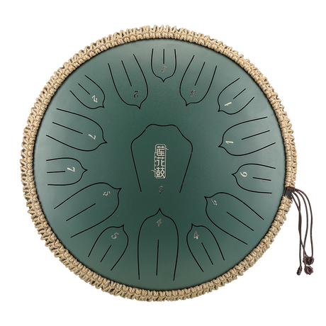 HUASHU Carbon Steel Tongue Drum 13 Inch 15 Notes D Major for Spiritual Practices - Vertical Stripe Lotus Tongue Drum