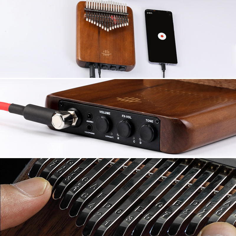 Hluru 17/21 keys C Major Black Walnut Multifunctional  EQ Kalimba, Integrates Sound Pickup, Amplification, Internal Recording, and Effects