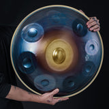 HLURU Nitrid Steel Blue Handpan Drum 22 Zoll 9 Noten D-kurd Percussion Instrument – ​​Level A Gold Edge Professionelle Handpan