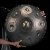 HLURU Braune Handpan-Trommel aus Edelstahl, 22 Zoll, 9 Noten, D-Kurd-Handpan – Gummikante der Stufe C