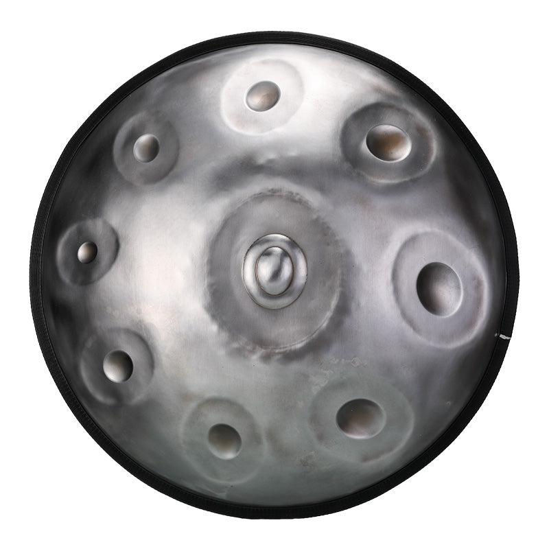 HLURU Handpan-Trommel aus Edelstahl, silberfarben, 22 Zoll, 9 Noten, D-Kurd-Handpan – Gummikante der Stufe C