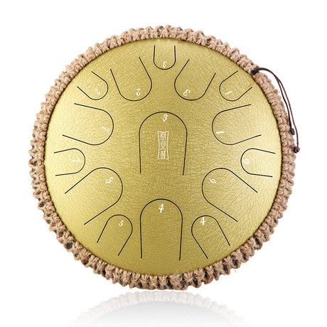 HLURU Microalloyed Steel Tongue Drum 14 Inch 15 Notes with Regular Finish for Meditation