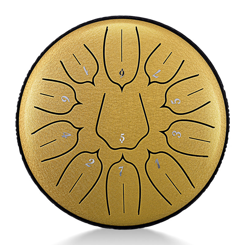 HUASHU Carbon Steel Tongue Drum 6 Inch 11 Notes D5 Major - Vertical Stripe Lotus Tongue Drum