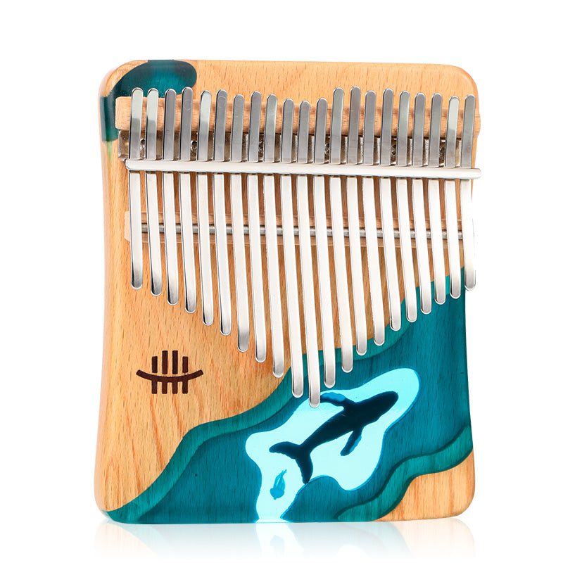 Hluru 21 Keys Beech＆Epoxy Resin C Major Hand Friendly Design Kalimba - Deep Ocean Whale