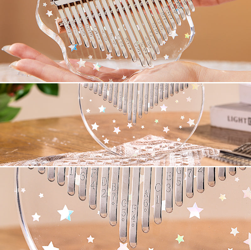 Huashu Kalimba 17/21 touches en acrylique Do majeur - Sakura étoilé transparent